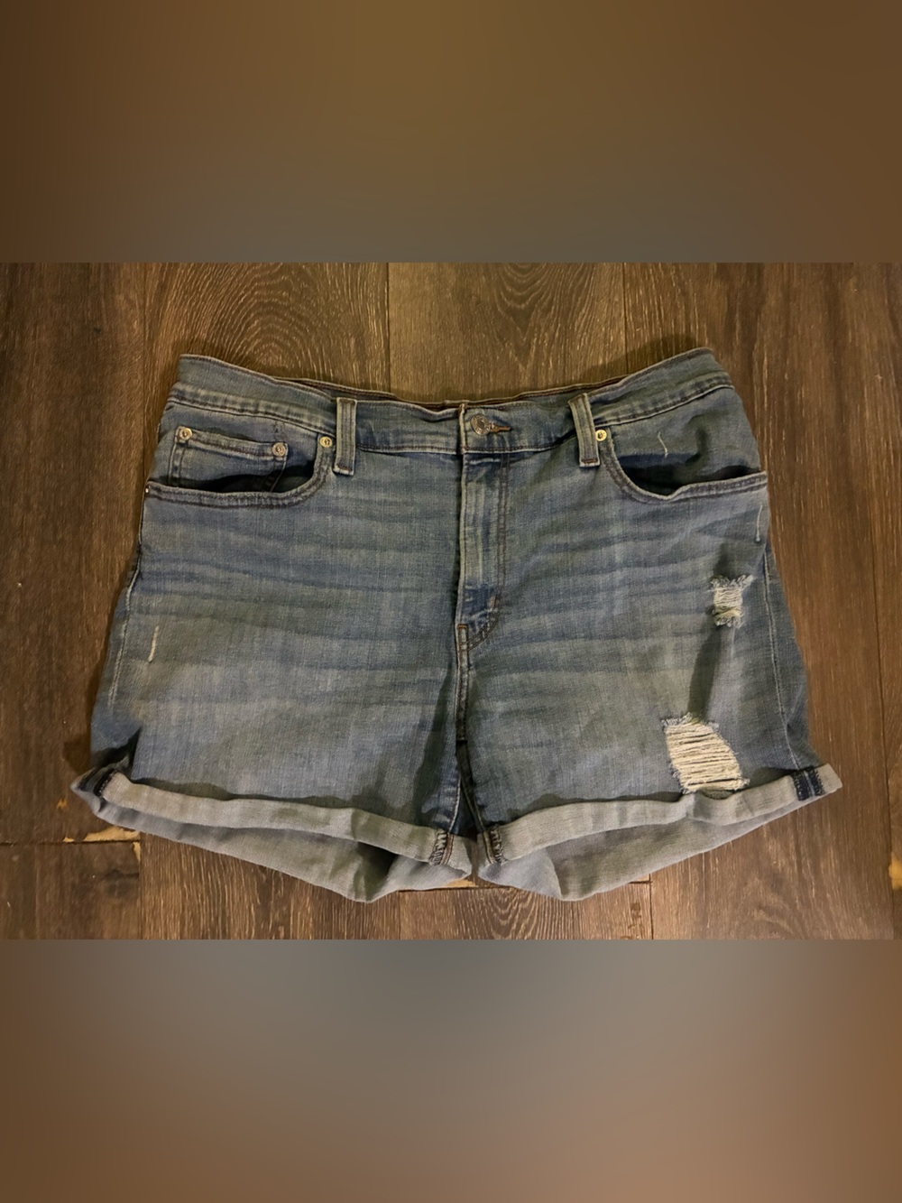 Levi's Rolled Hem Distressed Denim Shorts - Light Blue